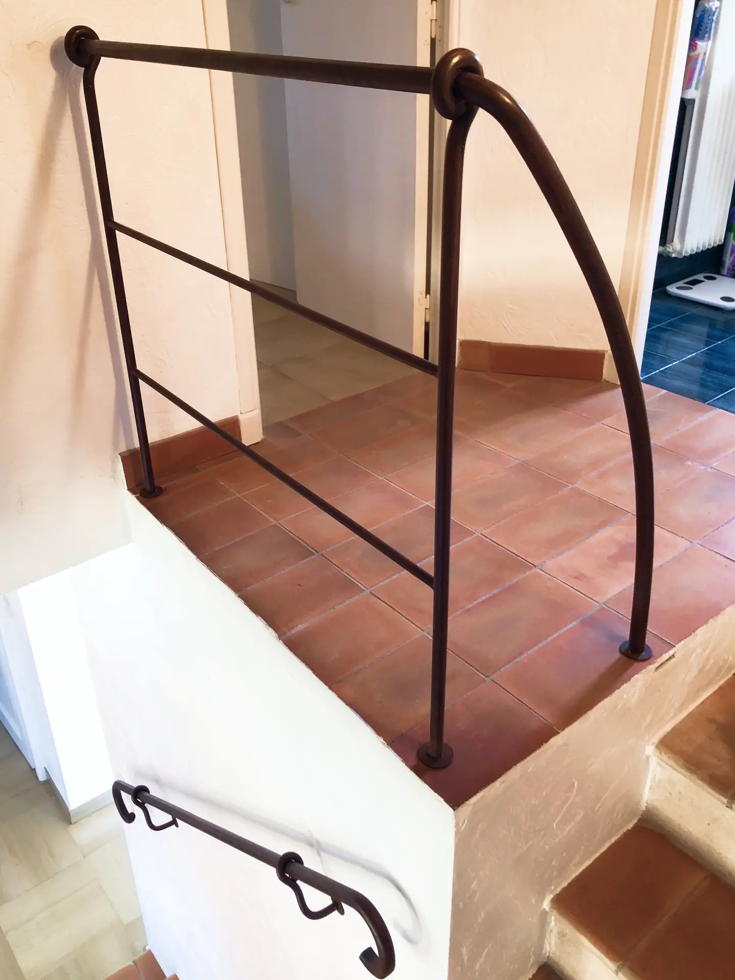 Photo d'une rembarde d'escalier et d'un garde corps dans un style rustique forgés dans l'atelier Vallet d'Art par notre artisan ferronnier, sur la côte d'azur
